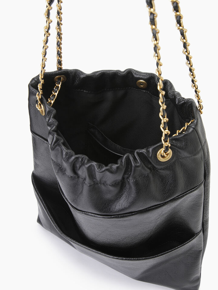 Black leather bag with gold chain - null - Black | Sisley K image number 4